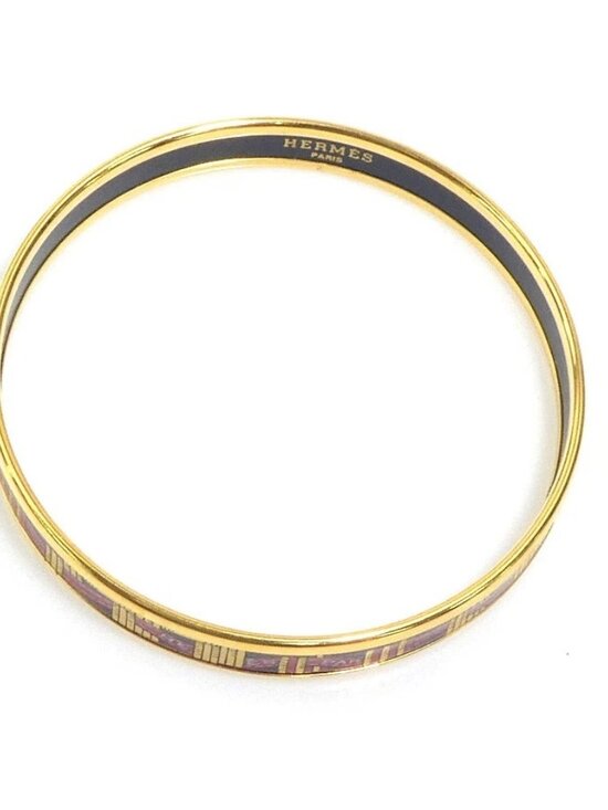 Auth HERMES Cloisonne Bangle Bracelet Gold/Black/Red Metal  display picture 3